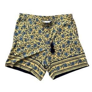 J. Jill Yellow & Navy Blue Floral High Waist Shorts
